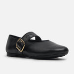 Baleta plana elara de cuero para mujer - Negro