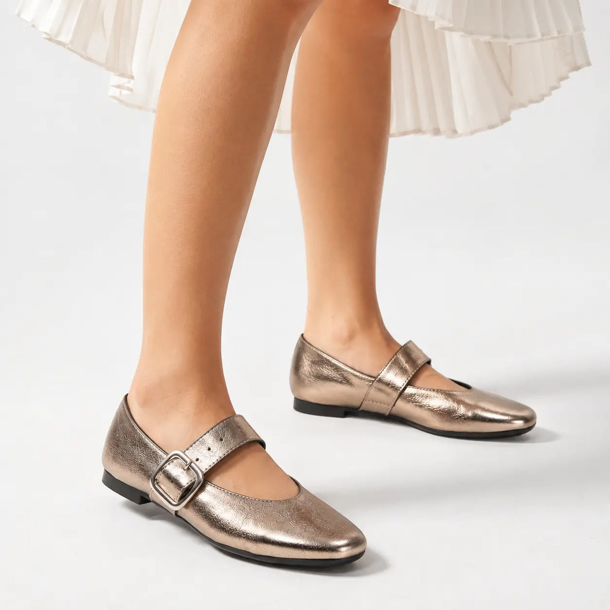 Baleta plana elara de cuero para mujer - Bronce