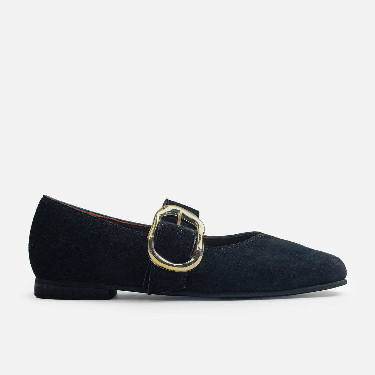 Baleta plana jacinta de cuero para mujer - Negro