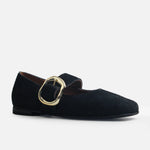 Baleta plana jacinta de cuero para mujer - Negro