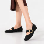 Baleta plana jacinta de cuero para mujer - Negro