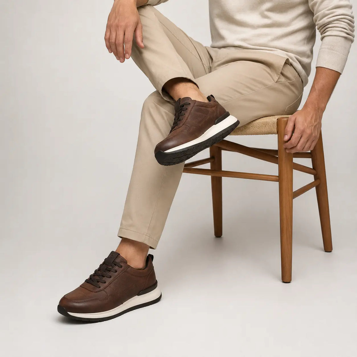 Tenis renzo de cuero para hombre - Café