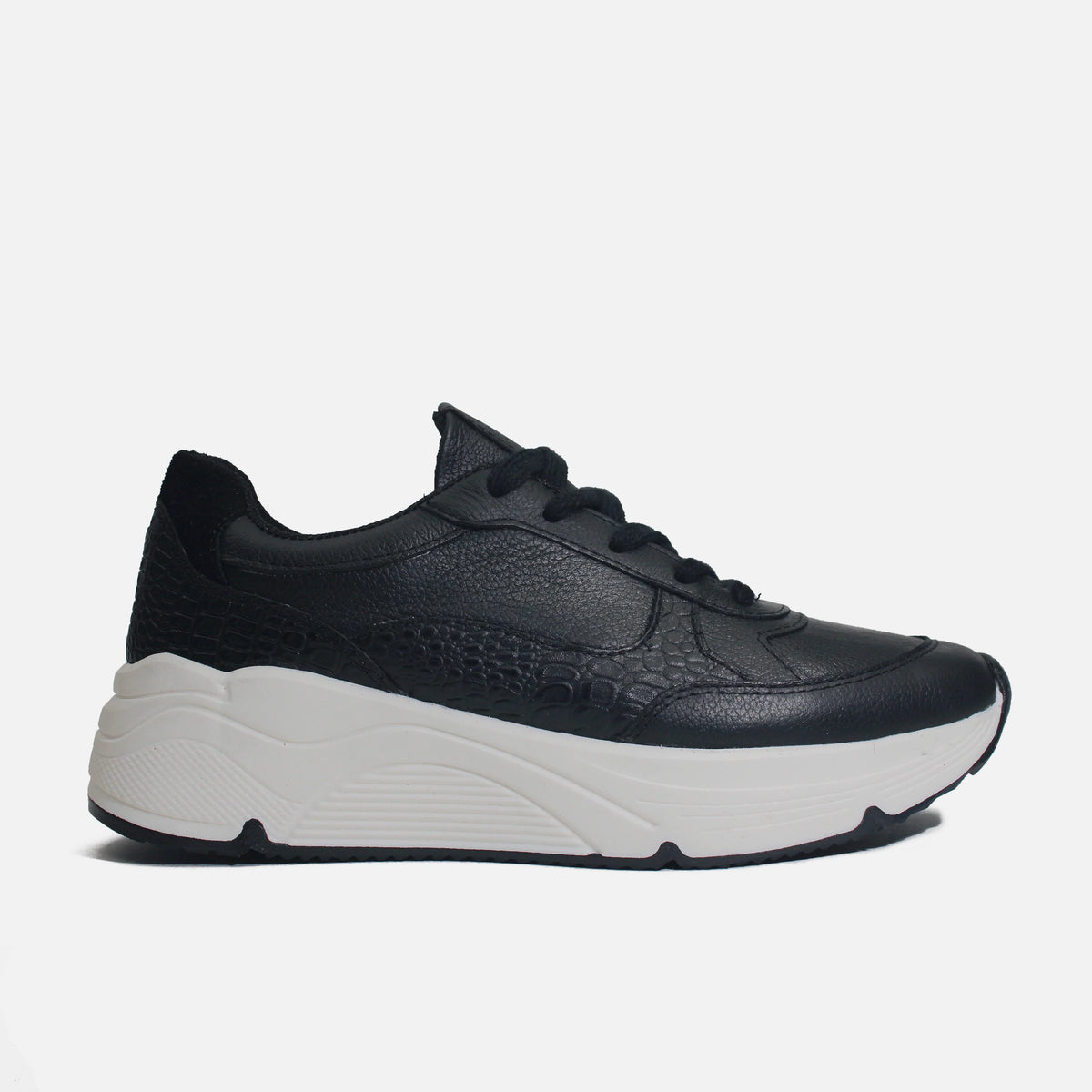 Tenis con plataforma isara de cuero para mujer - Negro