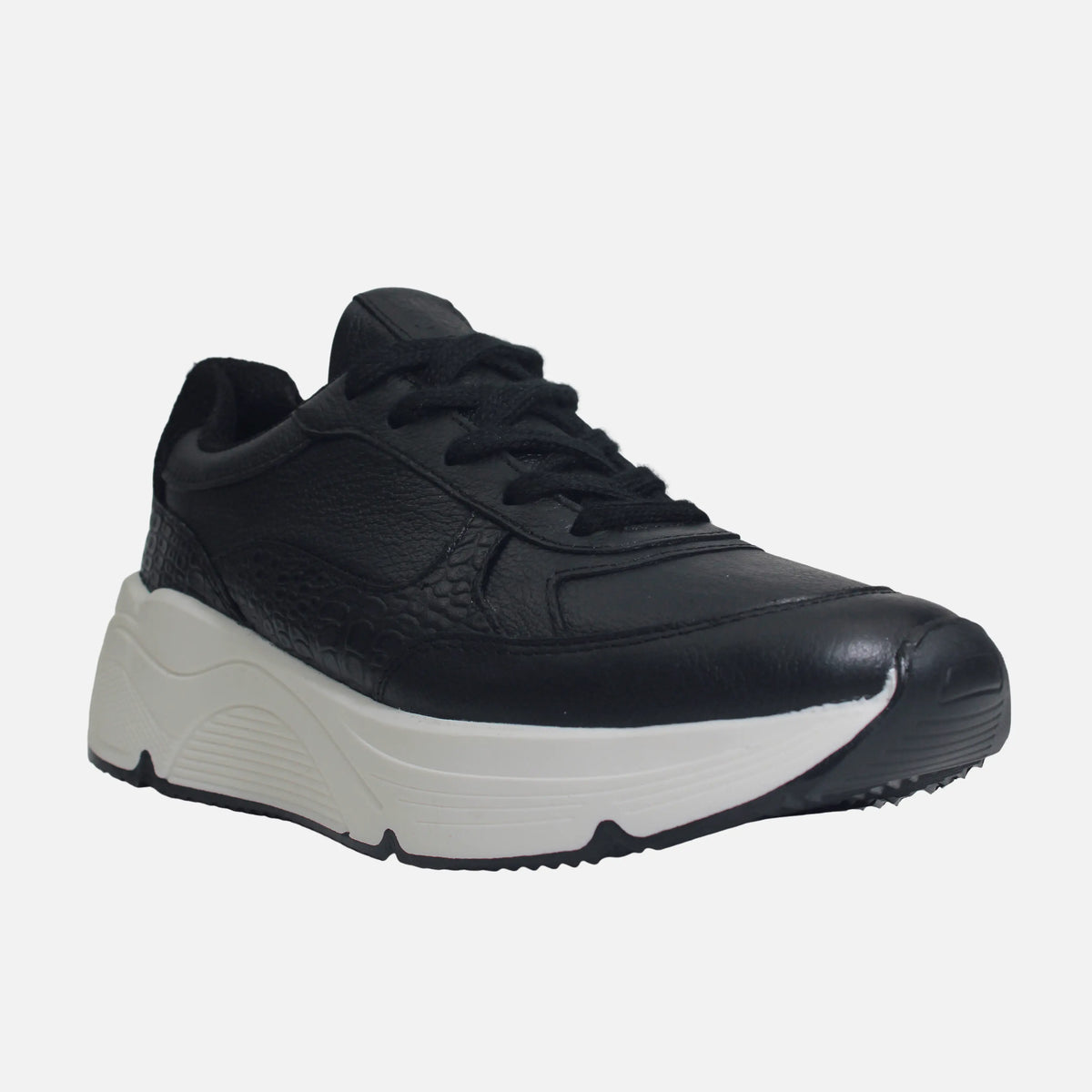 Tenis con plataforma isara de cuero para mujer - Negro