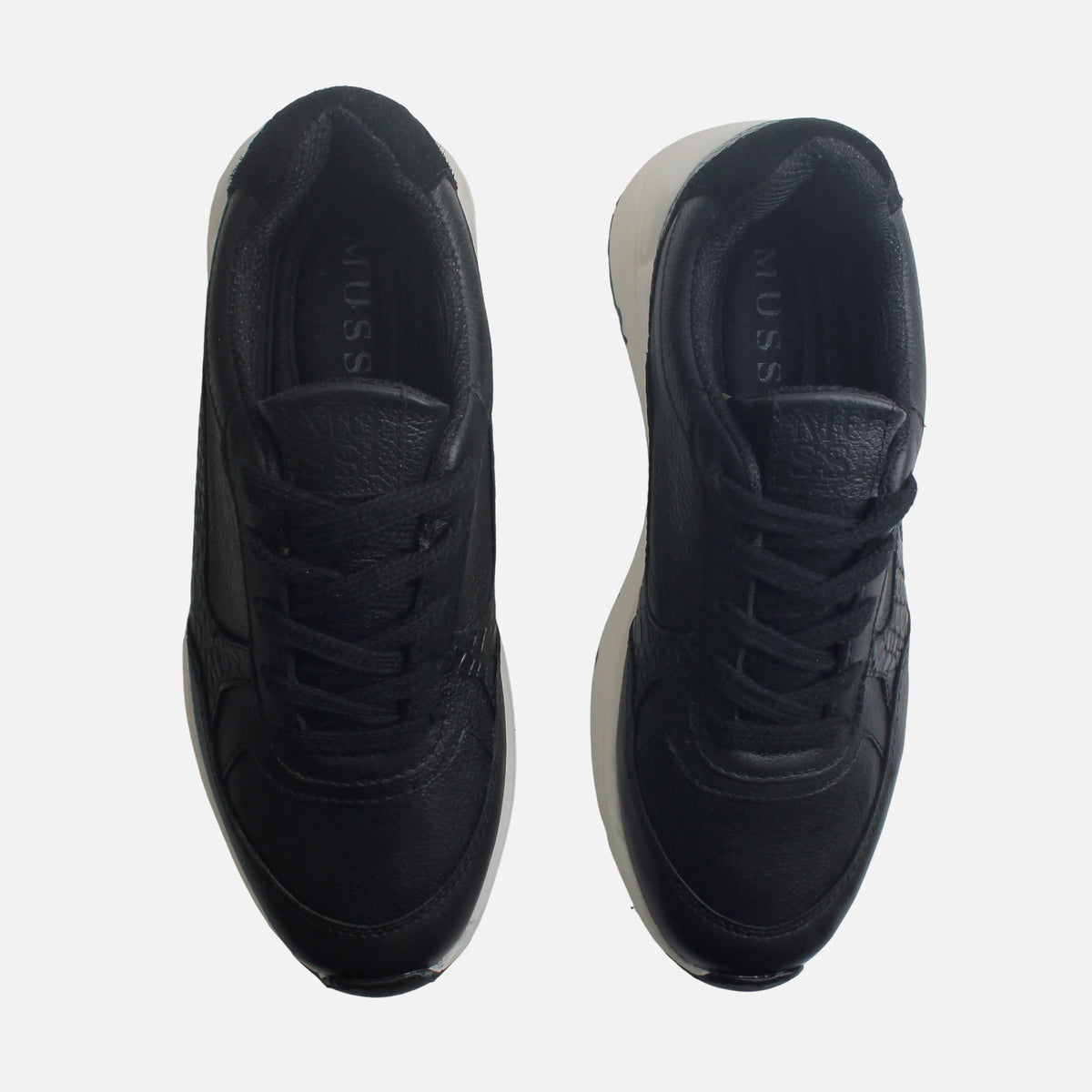 Tenis con plataforma isara de cuero para mujer - Negro