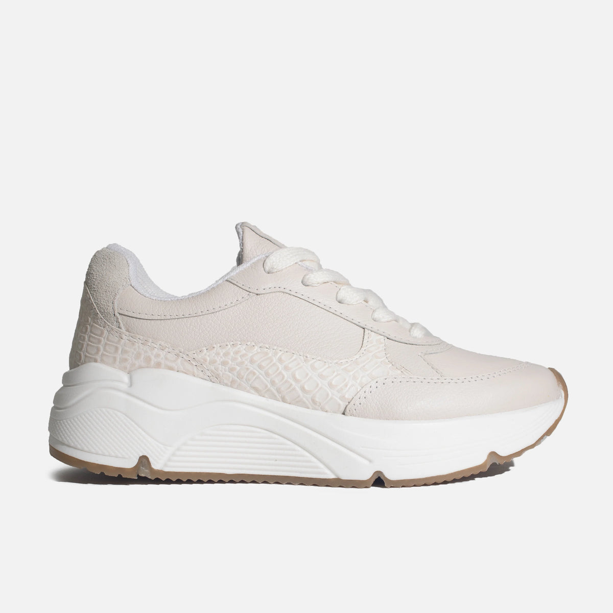 Tenis con plataforma isara de cuero para mujer - Hueso