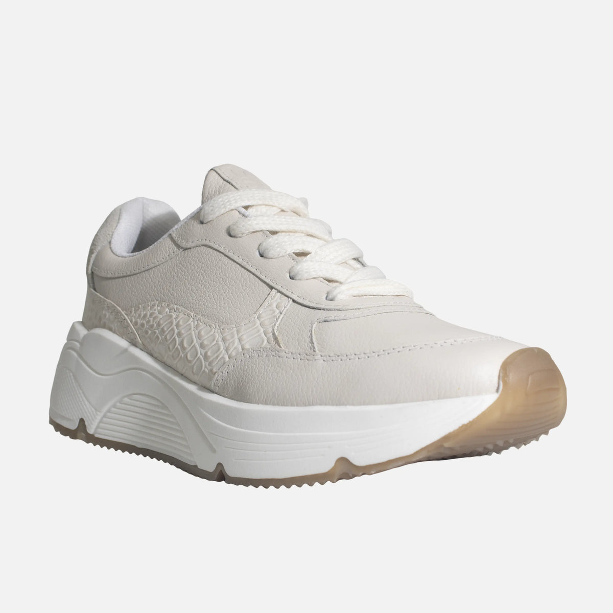 Tenis con plataforma isara de cuero para mujer - Hueso