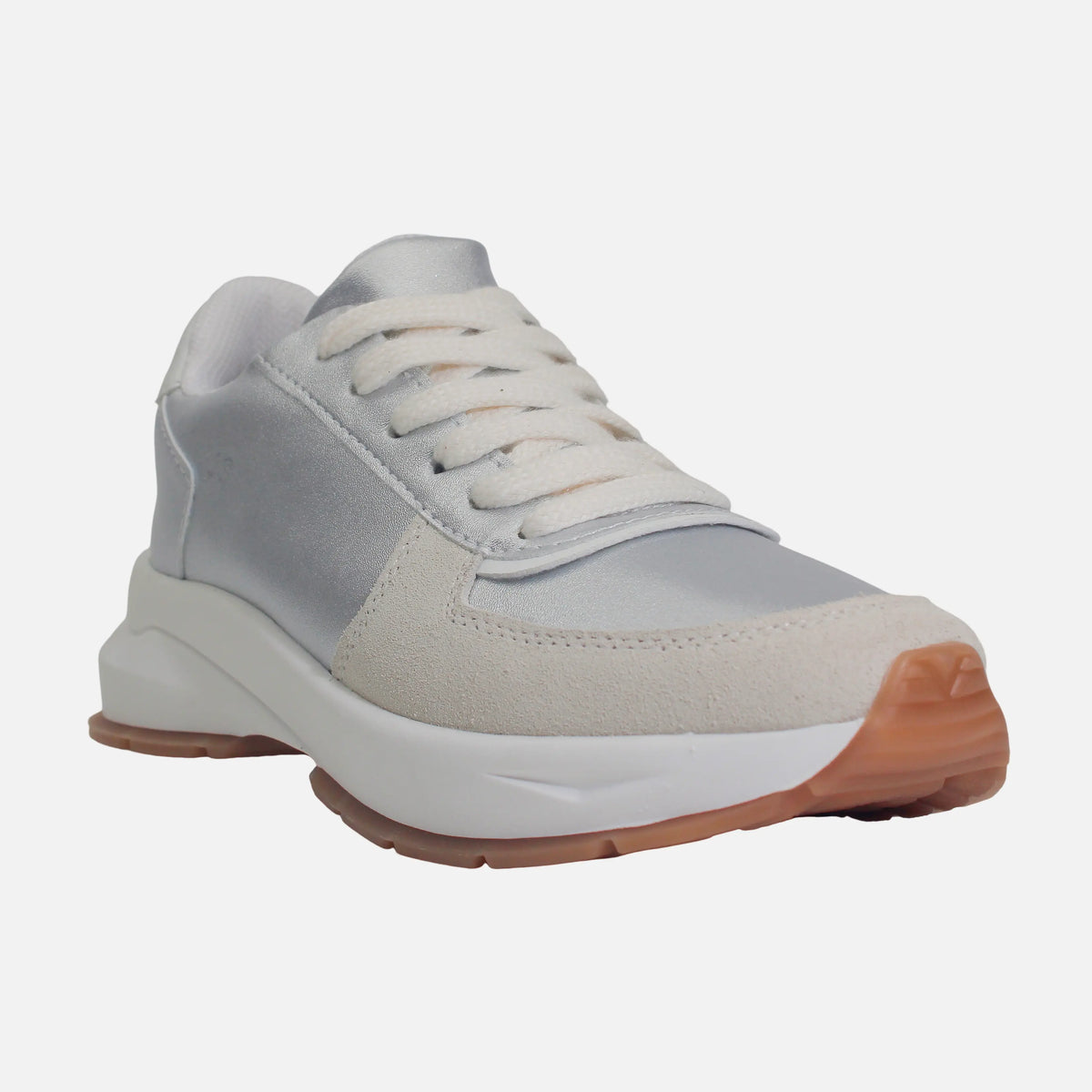 Tenis con plataforma samira de cuero para mujer - Plateado