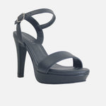 Sandalia tacon plataforma fadove de cuero para mujer - Negro