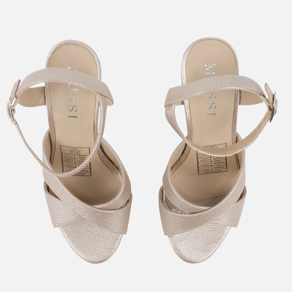 Sandalia tacon plataforma shaqen de cuero para mujer - Cobre