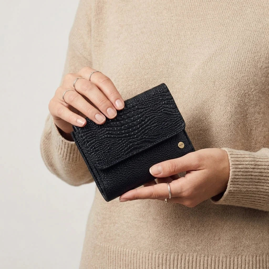Billetera lavanda de cuero para mujer - Negro