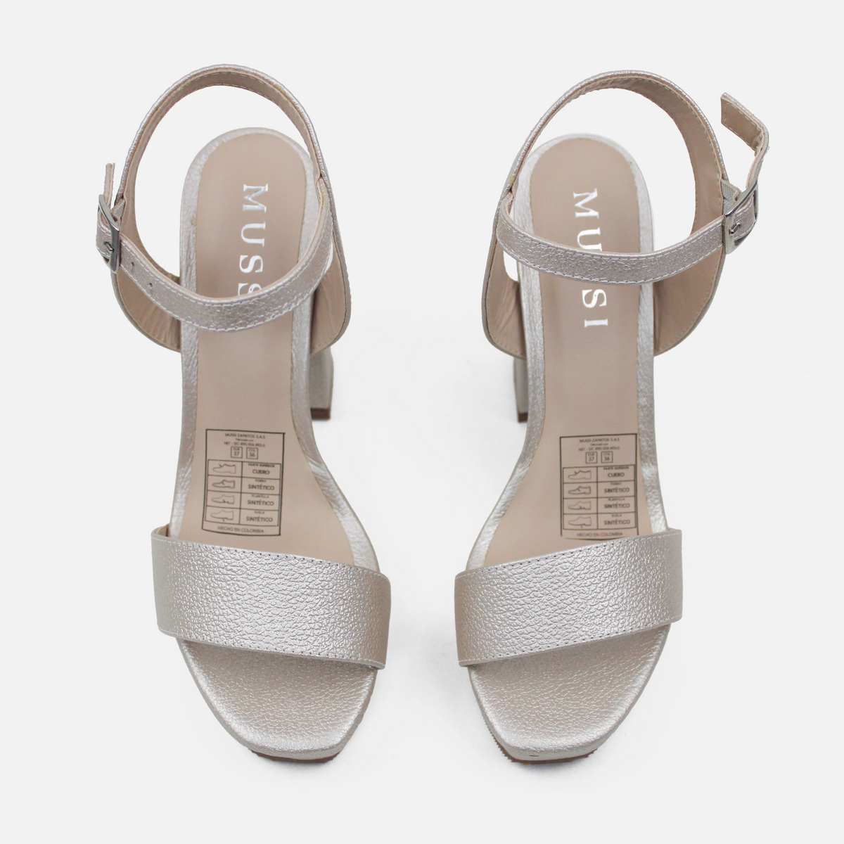 Sandalia tacon plataforma leira de cuero para mujer - Oro