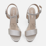 Sandalia tacon plataforma leira de cuero para mujer - Oro