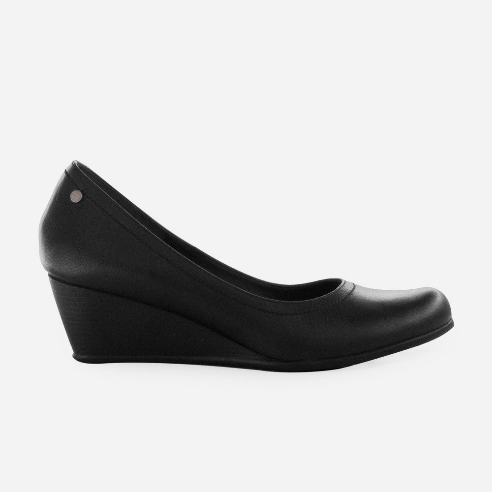 Baleta tacon corrido lila de cuero para mujer - Negro