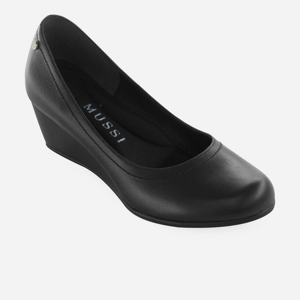 Baleta tacon corrido lila de cuero para mujer - Negro