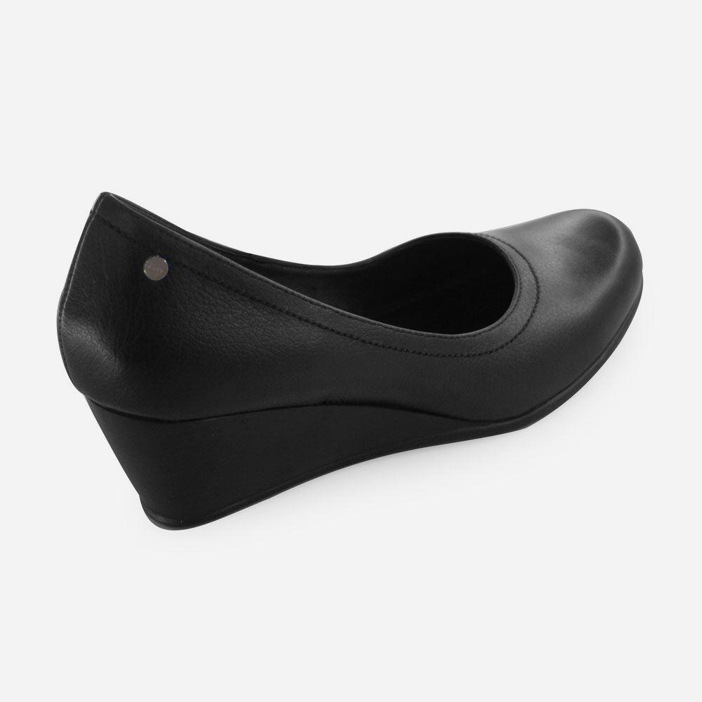 Baleta tacon corrido lila de cuero para mujer - Negro