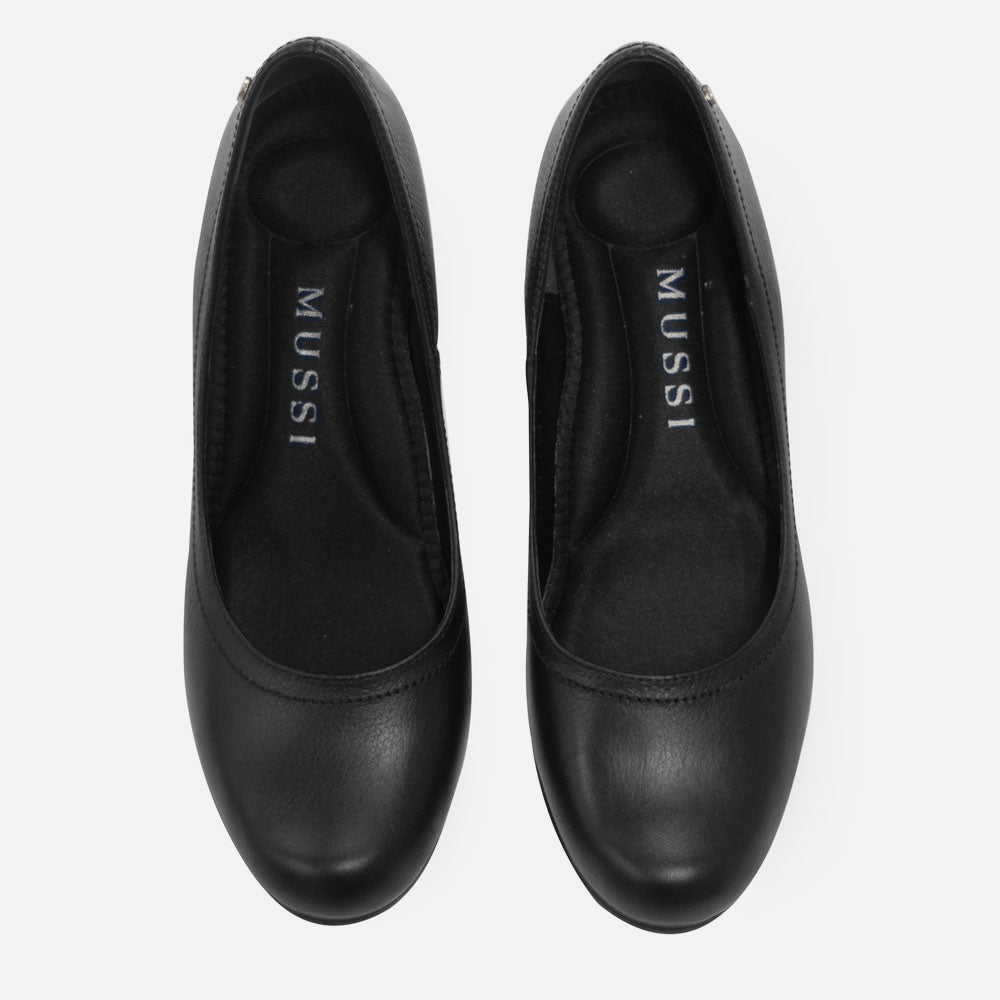 Baleta tacon corrido lila de cuero para mujer - Negro