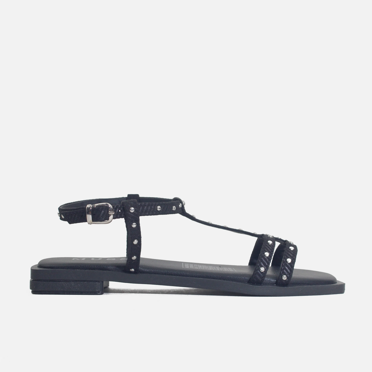 Sandalia plana lita de sintético para mujer - Negro