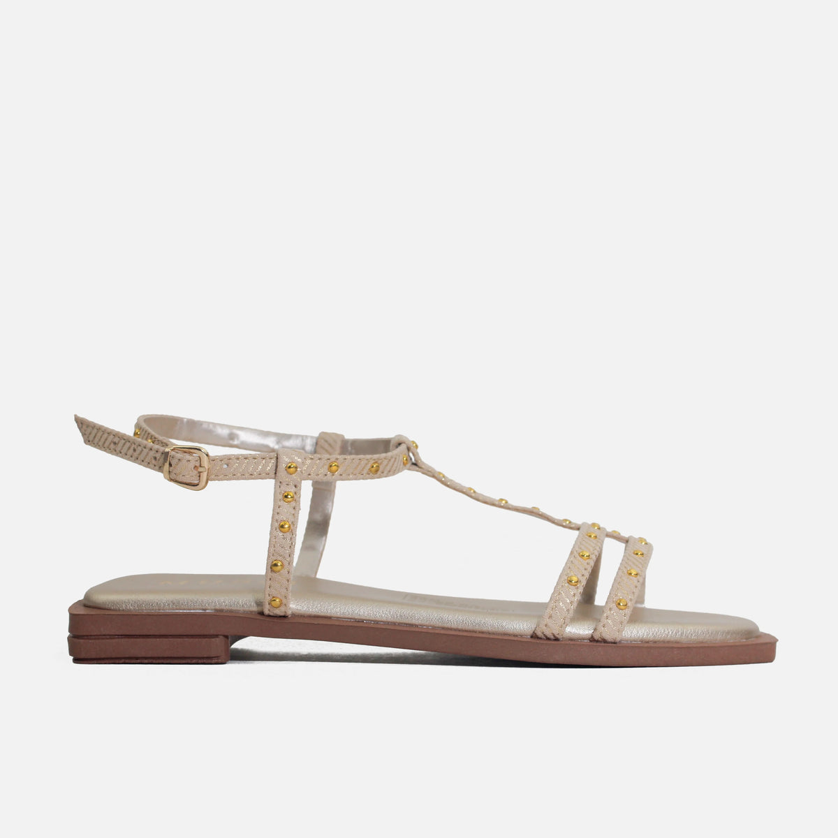 Sandalia plana lita de sintético para mujer - Oro