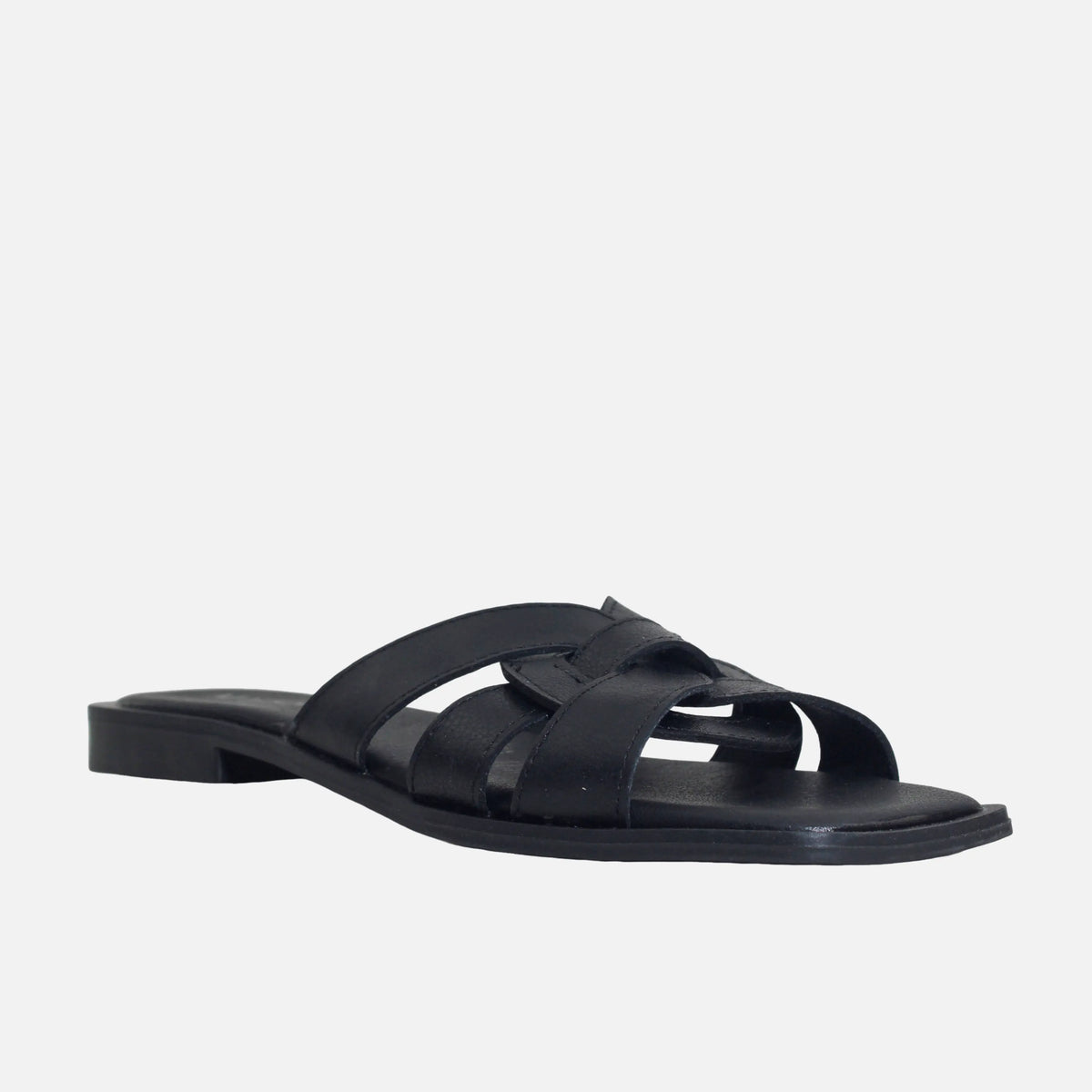 Sandalia plana steven de cuero para mujer - Negro