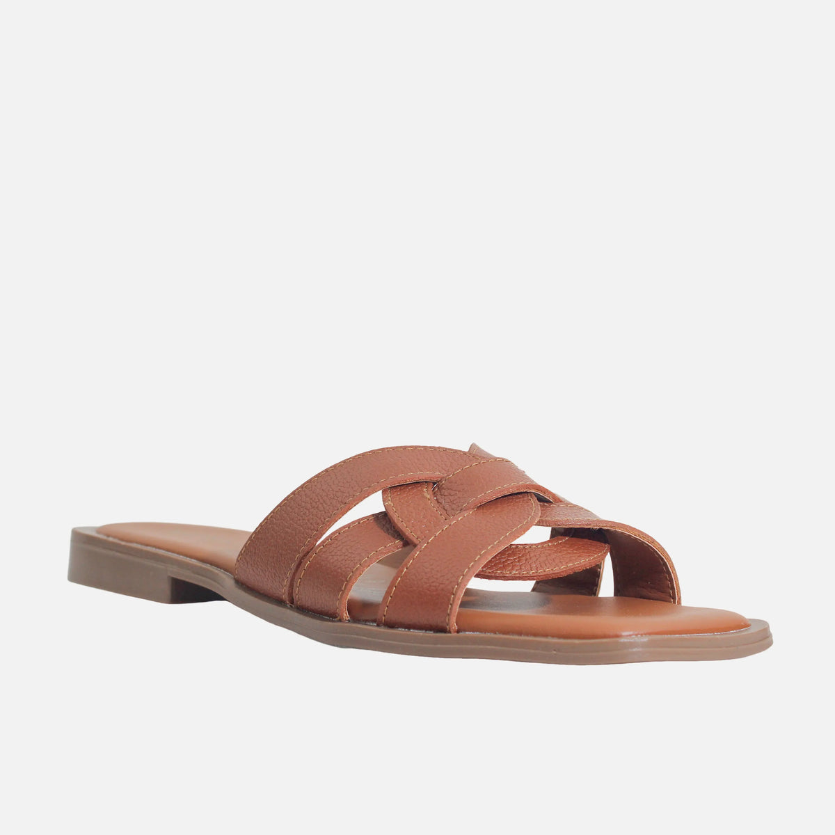 Sandalia plana steven de cuero para mujer - Miel