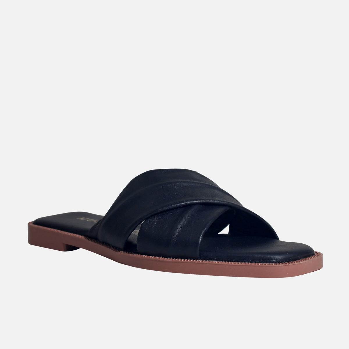 Sandalia plana smeralda de cuero para mujer - Negro