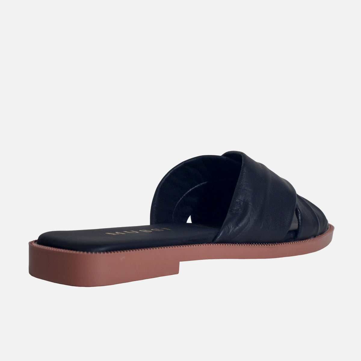 Sandalia plana smeralda de cuero para mujer - Negro