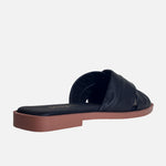 Sandalia plana smeralda de cuero para mujer - Negro