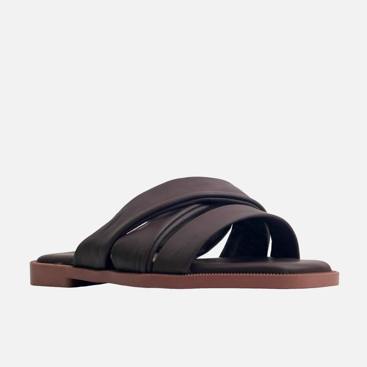 Sandalia plana vivian de cuero para mujer - Café