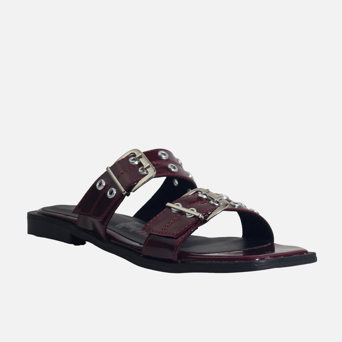 Sandalia plana paciana de sintético para mujer - Vino