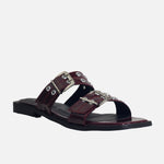 Sandalia plana paciana de sintético para mujer - Vino