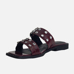 Sandalia plana paciana de sintético para mujer - Vino