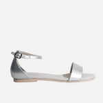 Sandalia plana marianna de cuero para mujer - Plateado