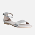 Sandalia plana marianna de cuero para mujer - Plateado