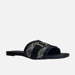 Sandalia plana dalia de cuero para mujer - Negro