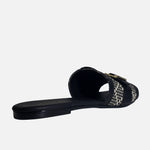 Sandalia plana dalia de cuero para mujer - Negro