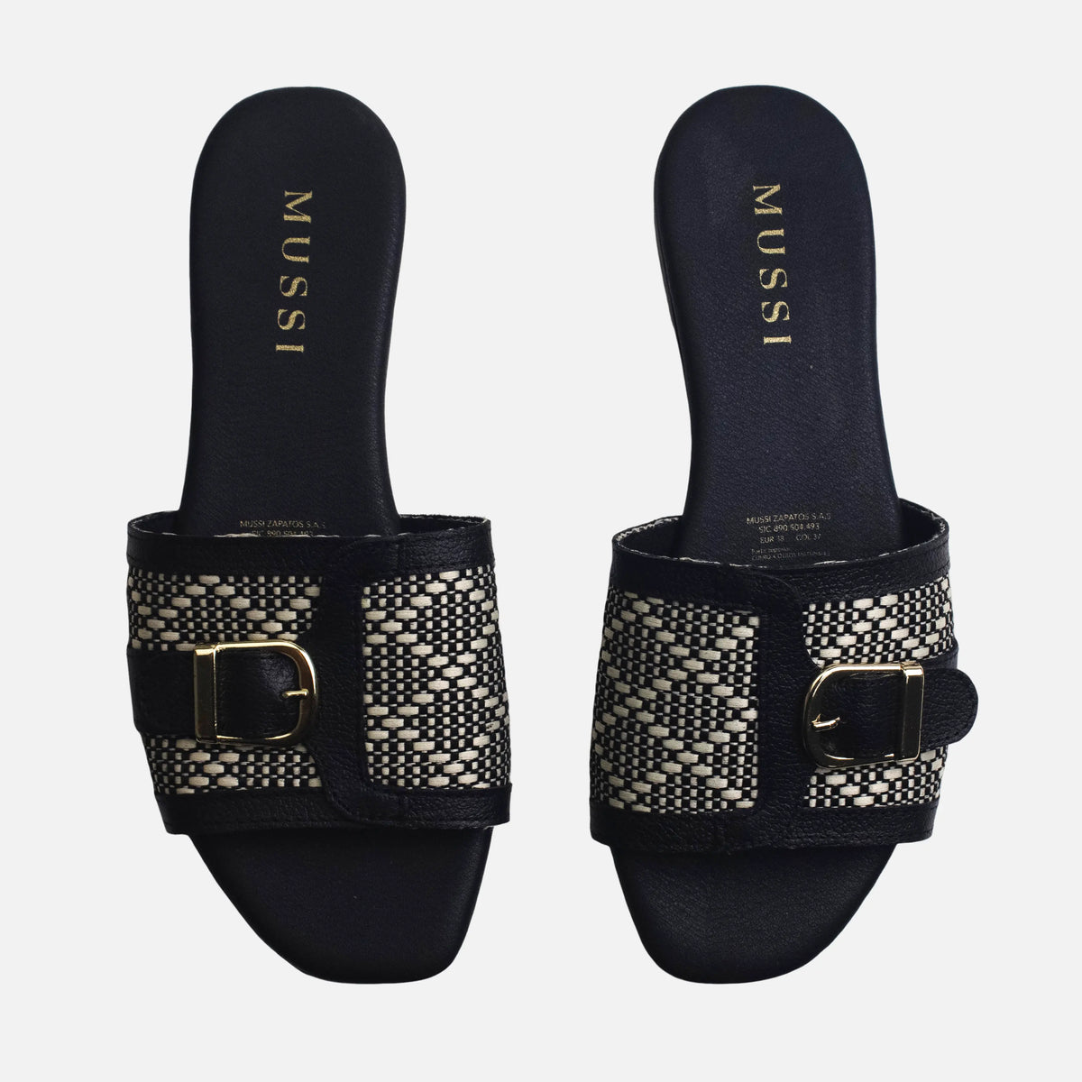 Sandalia plana dalia de cuero para mujer - Negro