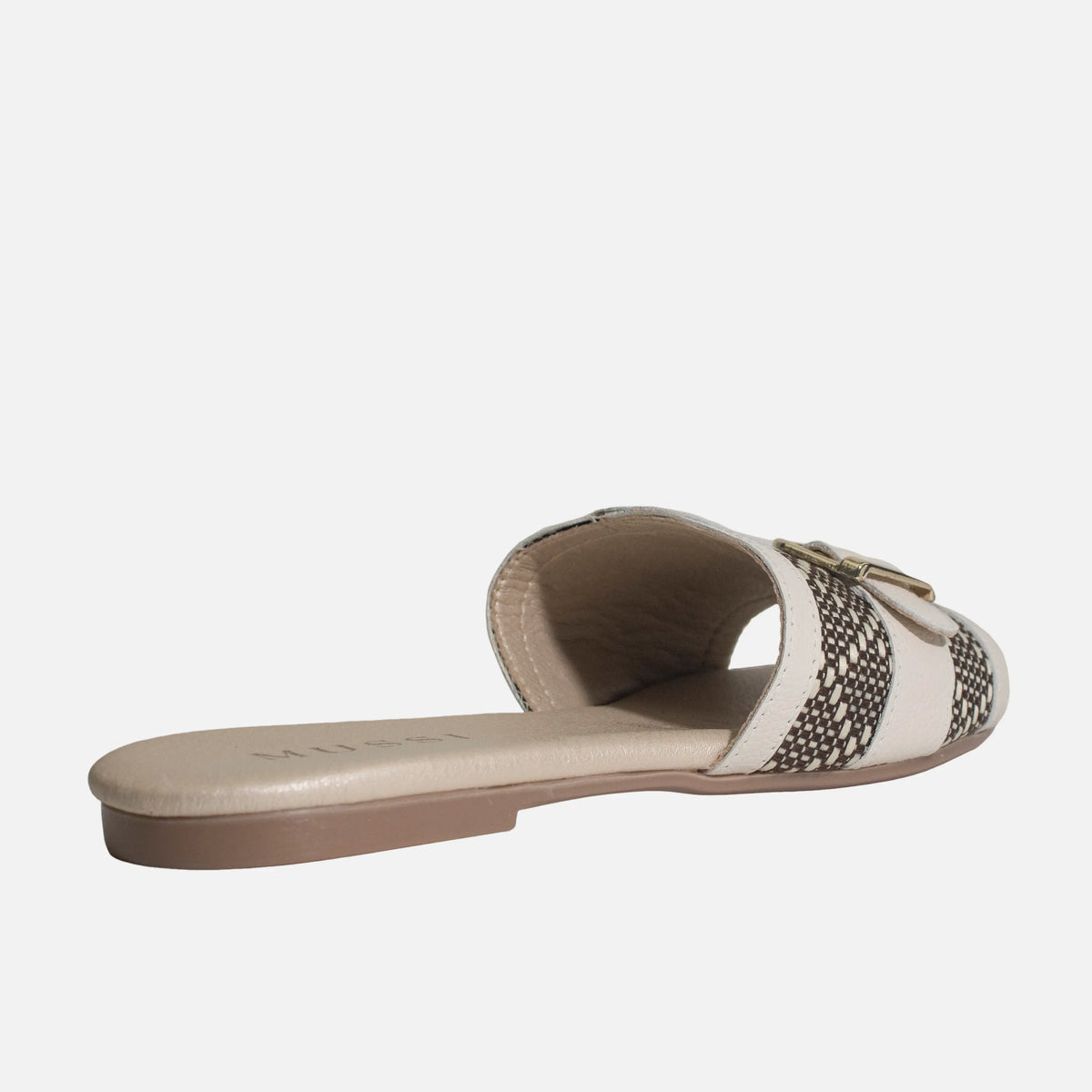 Sandalia plana dalia de cuero para mujer - Hueso