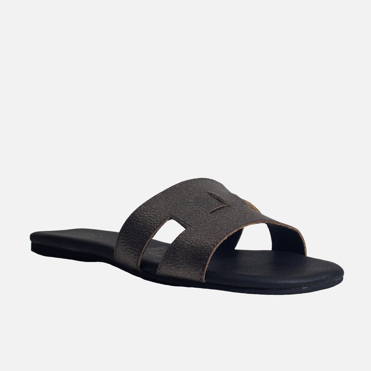 Sandalia plana bianca de cuero para mujer - Bronce