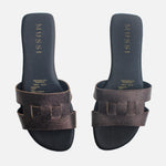 Sandalia plana bianca de cuero para mujer - Bronce