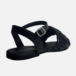 Sandalia plana innis de cuero para mujer - Negro