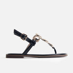 Sandalia plana flora de sintético para mujer - Negro