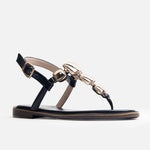Sandalia plana flora de sintético para mujer - Negro