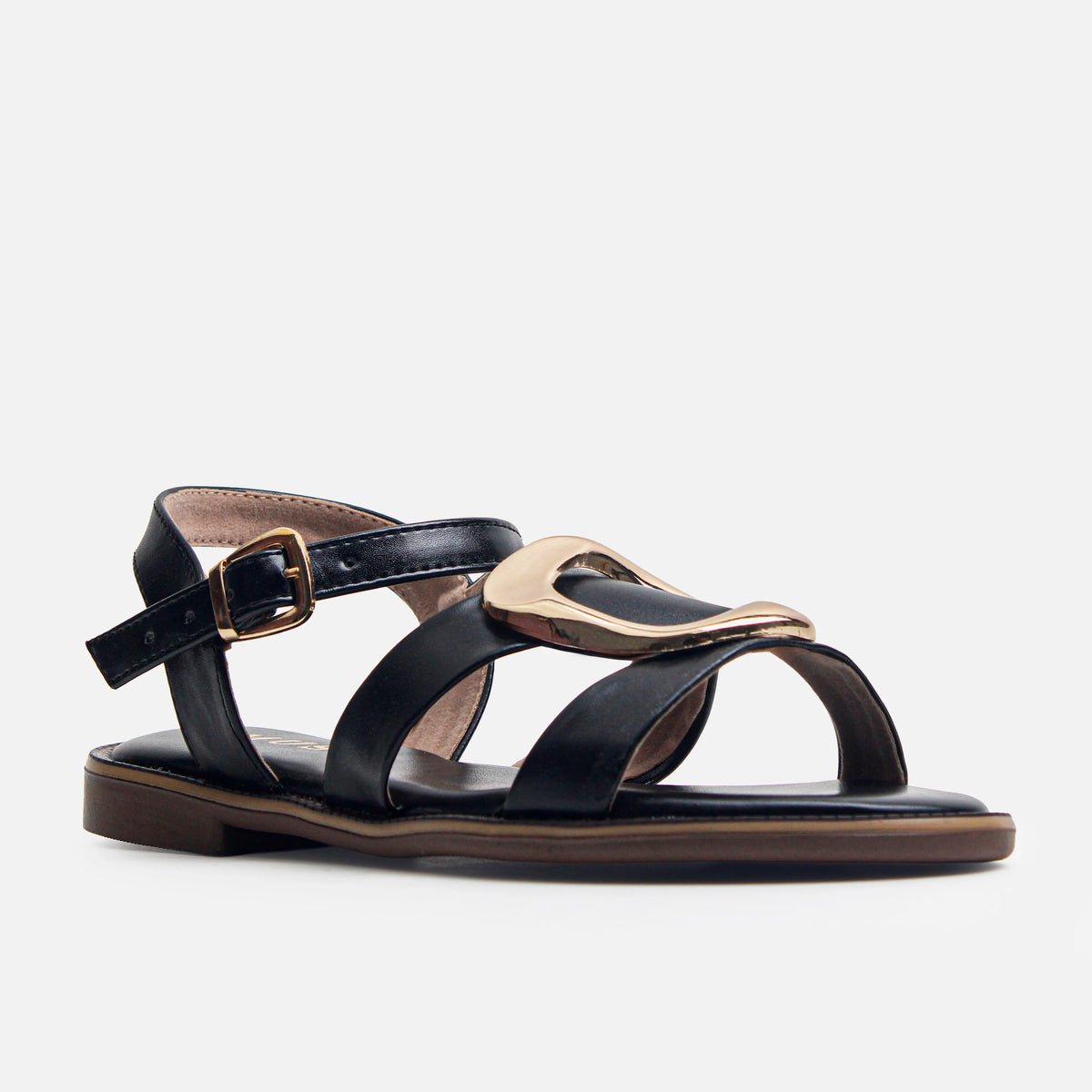Sandalia plana silvestre de sintético para mujer - Negro