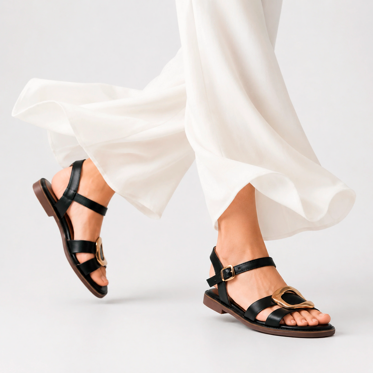 Sandalia plana silvestre de sintético para mujer - Negro