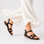 Sandalia plana silvestre de sintético para mujer - Negro