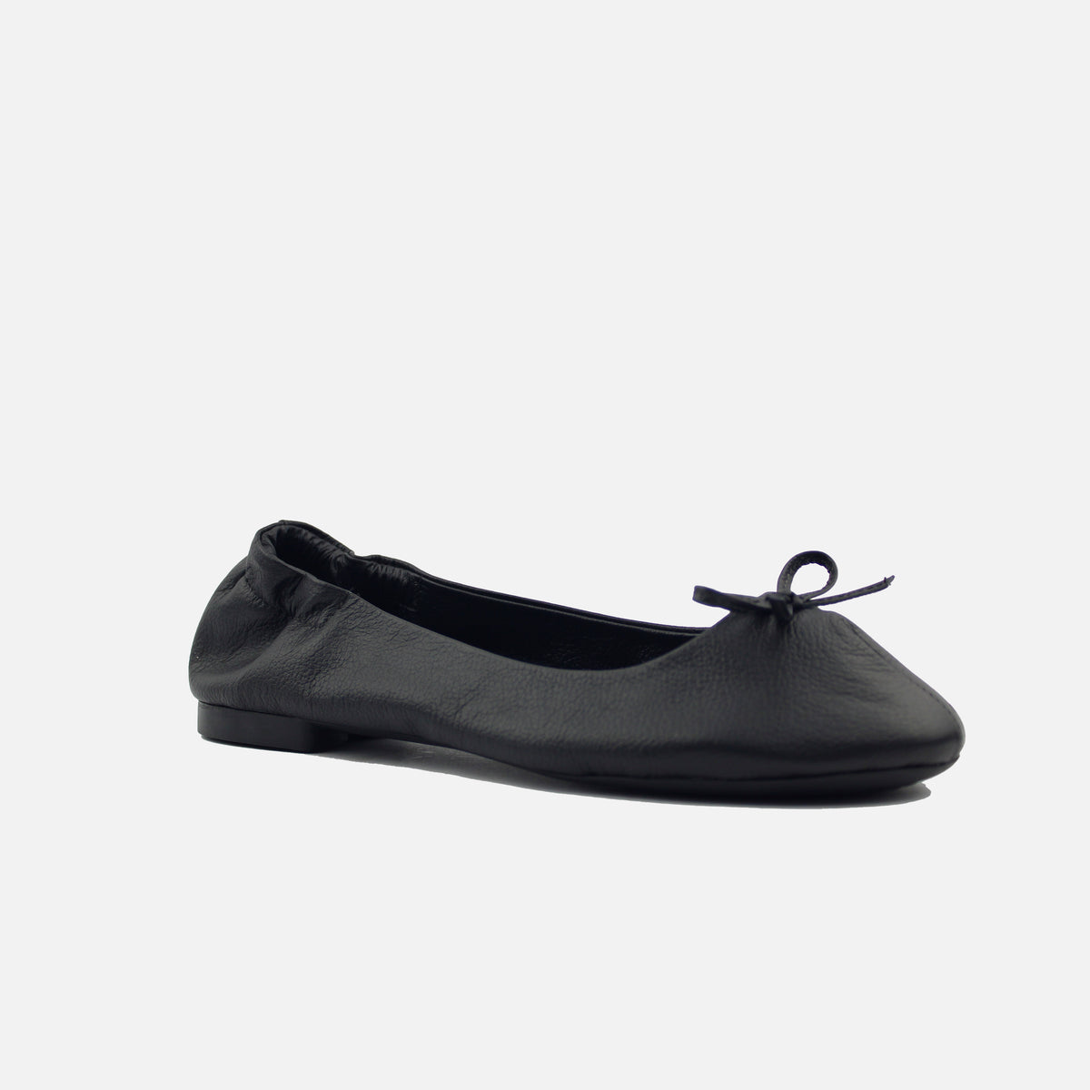 Baleta plana christal de cuero para mujer - Negro