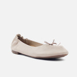 Baleta plana christal de cuero para mujer - Nude