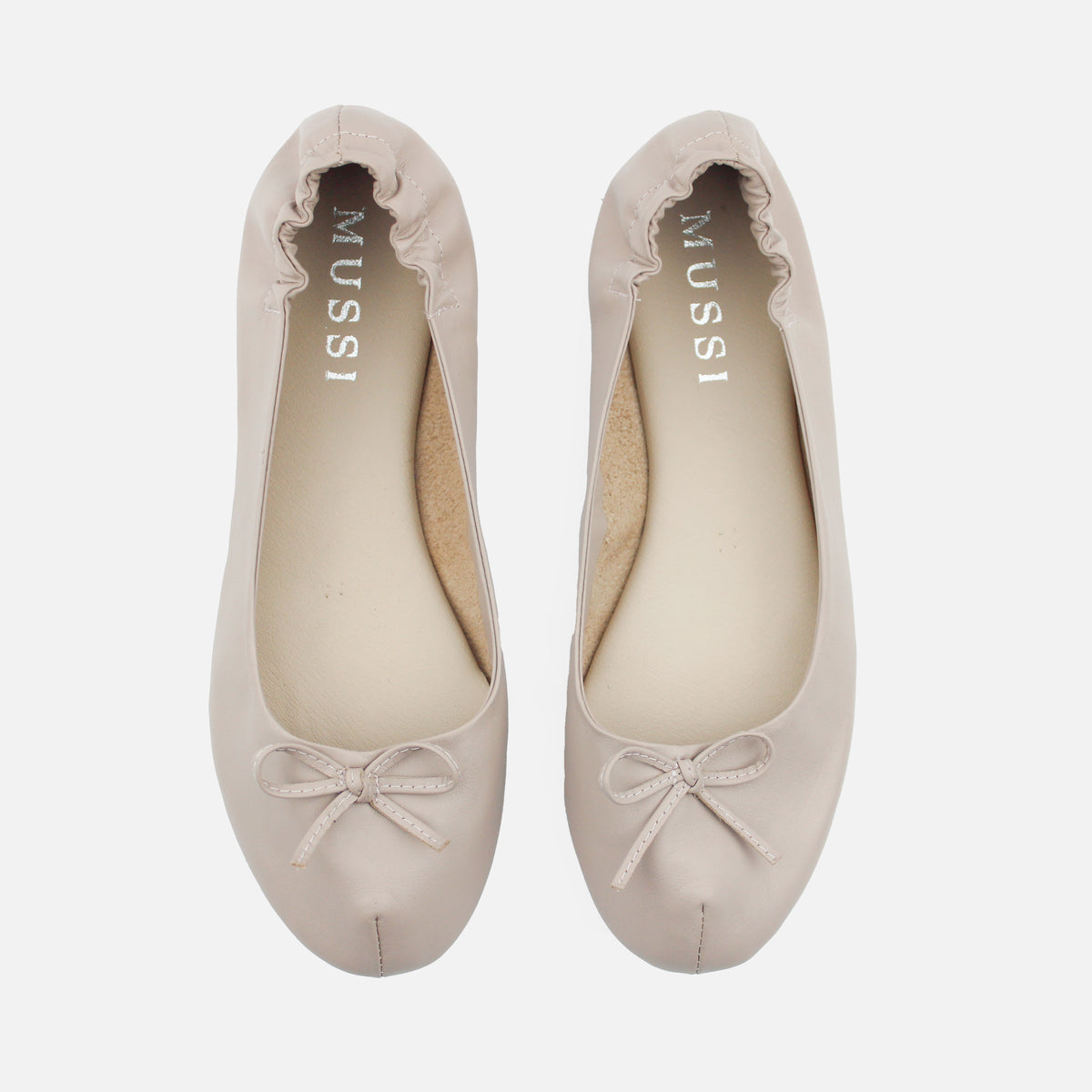 Baleta plana christal de cuero para mujer - Nude