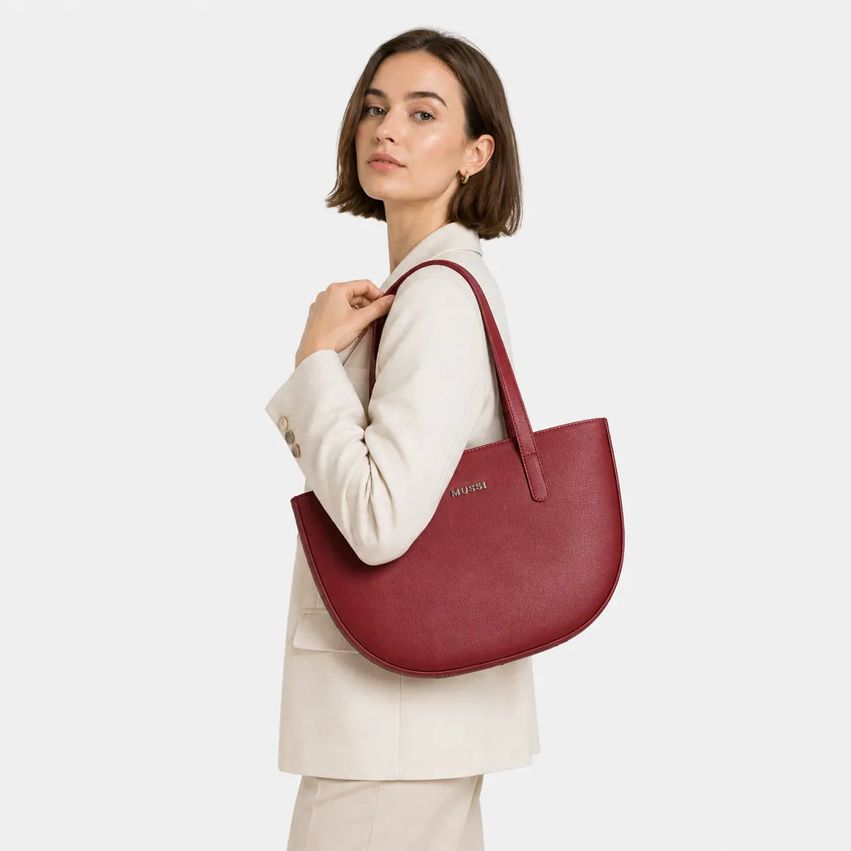 Cartera lidena de cuero para mujer - Vino
